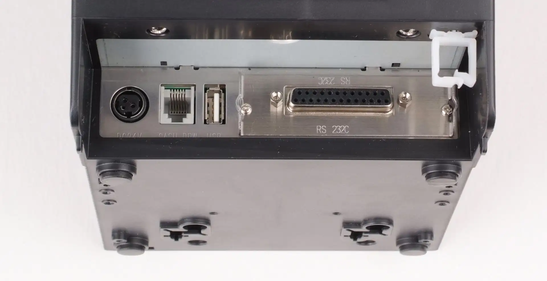 SNBC Bondrucker BTP-R880V mit seriellem, USB & Ethernet Anschlüssen in schwarz von hinten