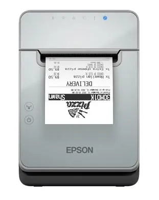 Etikettendrucker von Epson TM-L100 mit USB, seriellem & Ethernet Anschlüssen von vorne mit Bon