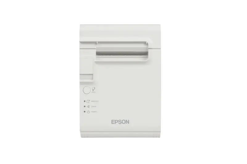 Epson Etikettendrucker TM-L90 in Weiß, unterstützt USB und Serielle Anschlüsse, von vorne