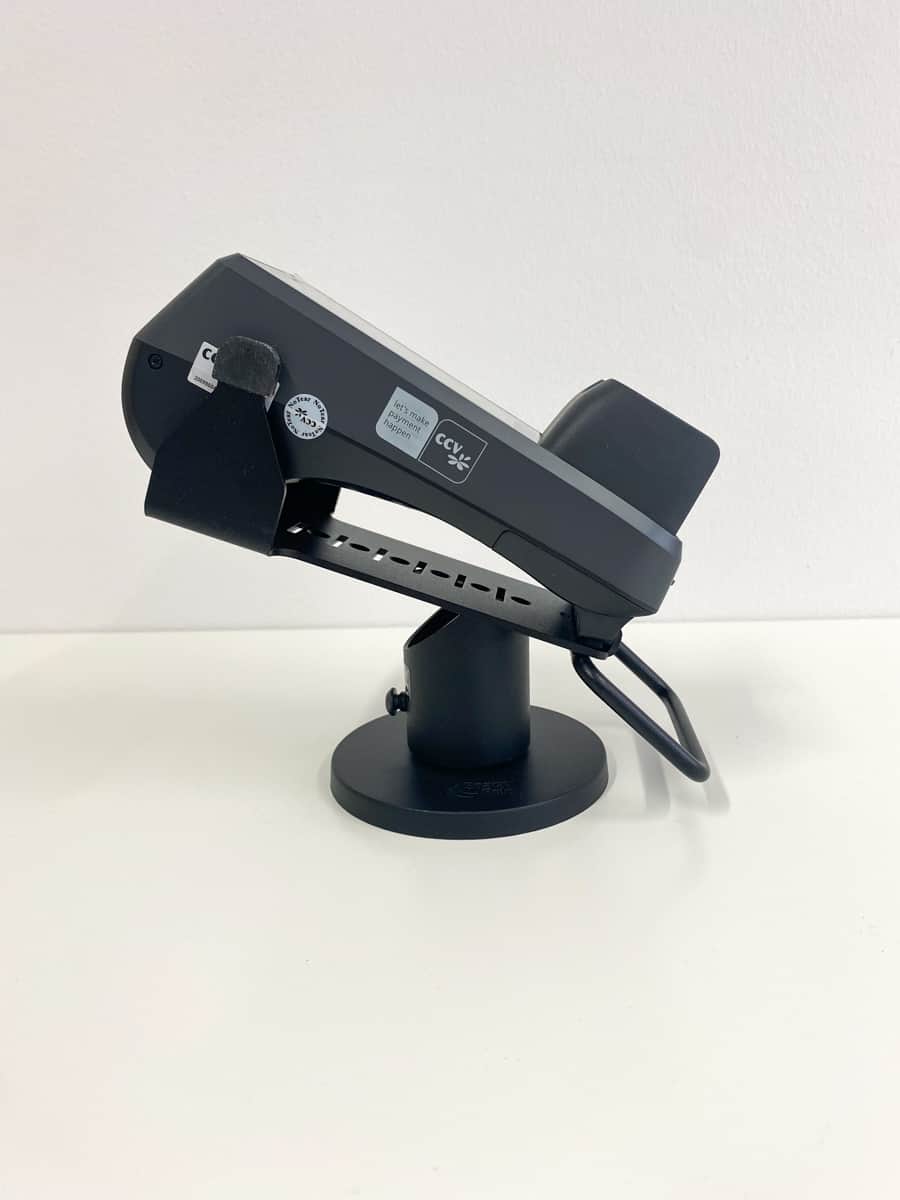 CCV Base Next - Standrohr "LowProfile" 40 mm mit Halteplatte, Seitenansicht, mit Gerät