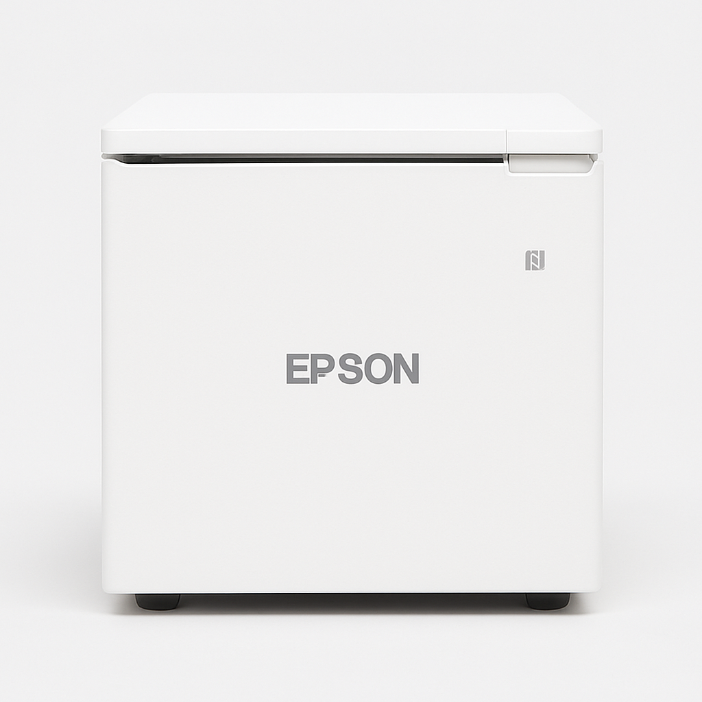 Epson TM-m30III in weiß mit WLAN, Ethernet & Bluetooth von vorn | Mit KI aufgewertet