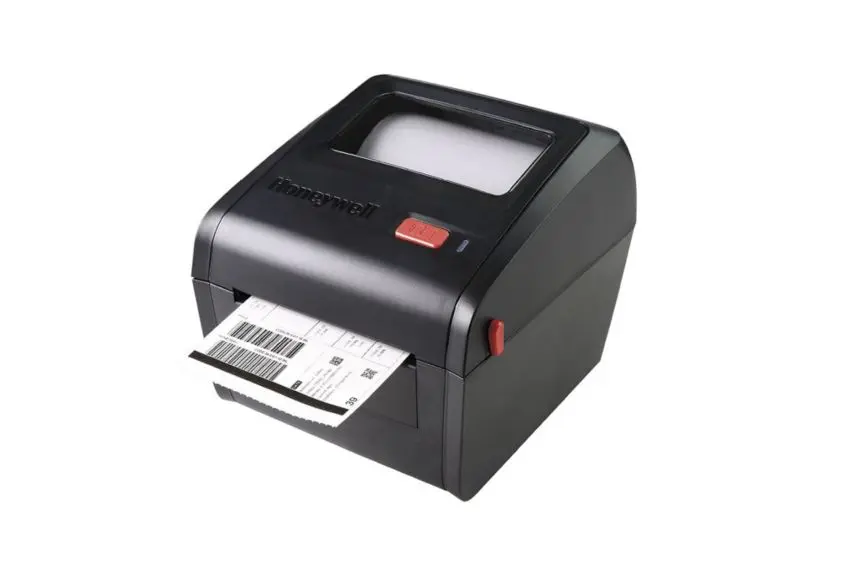 Thermodirekt-Etikettendrucker PC42D von Honeywell mit USB Anschluss in Schwarz von vorne rechts