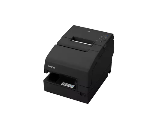 Epson Mehrstationendrucker TM-H6000V für Bondruck und Nadeldruck in Schwarz, unterstützt Seriell, USB und Ethernet Anschlüsse von vorne rechts ohne Bon