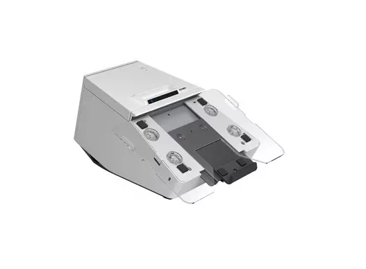 Epson Bondrucker TM-m30II SL in Weiß mit Bluetooth, Ethernet, USB, Tablethalterung von vorne links ohne Tablet