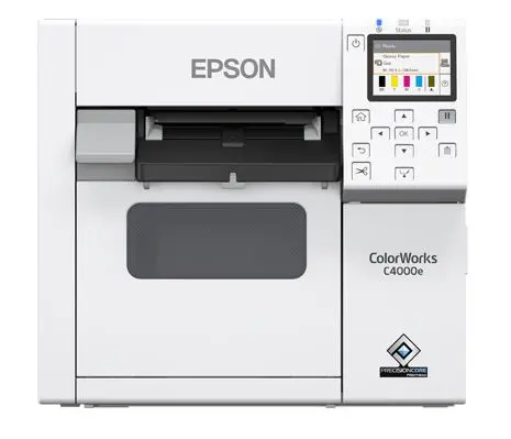 Etikettendrucker ColorWorks C4000e BK von Epson mit Ethernet & USB Anschluss von vorne