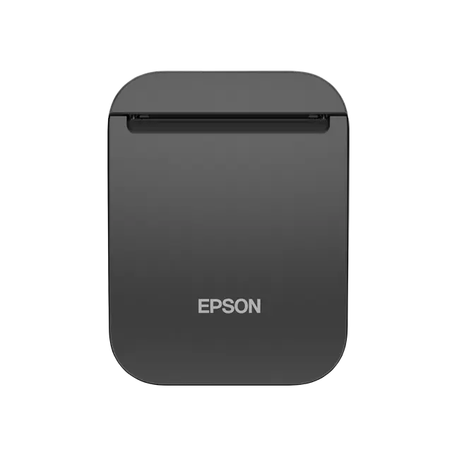 Epson TM-P80II mobiler Bondrucker in schwarz mit Bluetooth-Verbindung: hängend frontal, ohne Bon