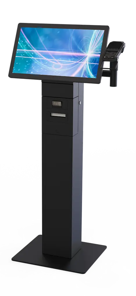 Kiosk-Halterung Porträt für 15" bis 22" gerade in schwarz, Lifestyle-Bild Kiosk-Halterung Porträt für 15" bis 22" gerade in schwarz, Lifestyle-Bild