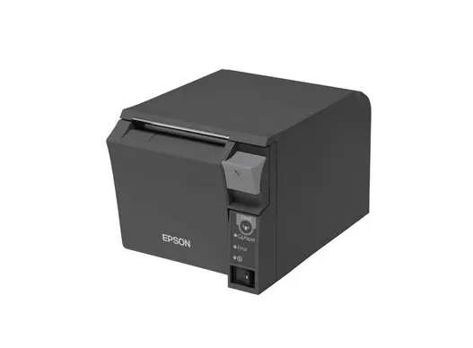 Epson Bondrucker TM-T70II in Schwarz, unterstützt Seriell und USB Anschlüsse, EDG zertifiziert von rechts ohne Bon gezeigt