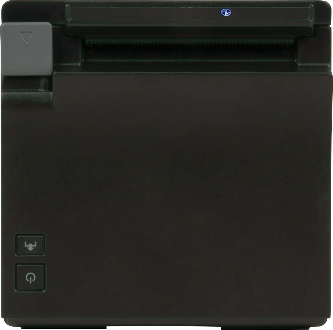 Epson Bondrucker TM-m30II in Schwarz mit Bluetooth, Ethernet und USB Anschlüssen von vorne