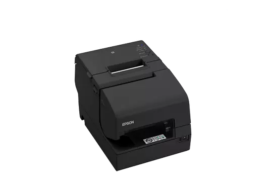 Epson Mehrstationendrucker TM-H6000V für Bondruck und Nadeldruck in Schwarz, unterstützt Seriell, USB und Ethernet Anschlüsse von vorne links ohne Bon
