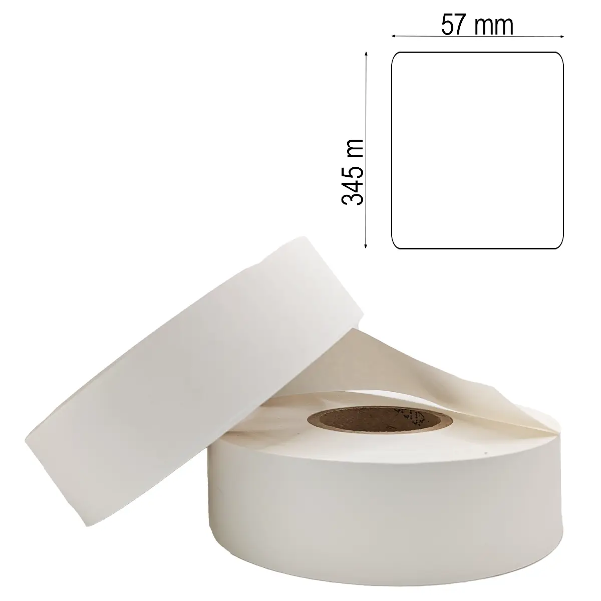 Automatenrolle mit 57mm Breite, 345 Laufmetern, 200 mm Durchmesser & einem 70mm Kern Maßlabel