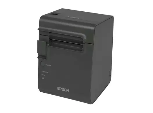 Etikettendrucker TM-L90 von Epson mit Seriellem & USB-Anschluss inkll Netzteil. Ansicht von vorne rechts